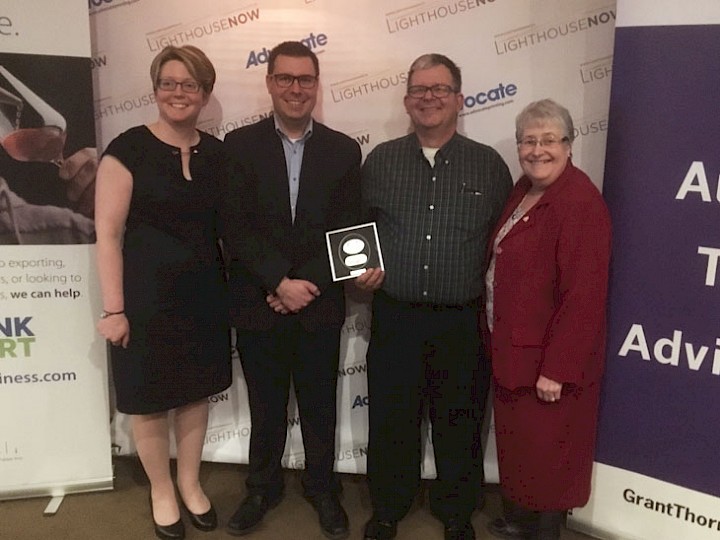 Barb, Matthew, John and Jeanette accepting the 2017 Lunenburg Queens Business Excellence Award for Export